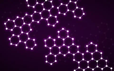 Hexagonal glowing molecules background, neon molecular structure of DNA. Ve.. Illustrazione stock