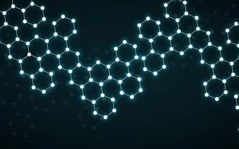 Hexagonal glowing molecules background, neon molecular structure of DNA. Vector 스톡 일러스트
