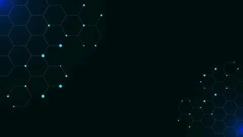 Hexagonal with glowing particles on dark blue background. 库存插图