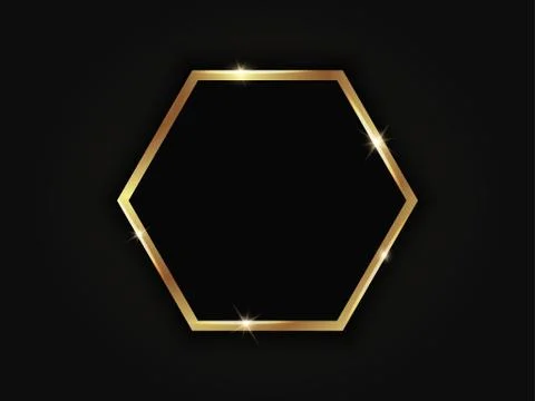Hexagonal golden sparkling frame isolated on black background Stock Illustration