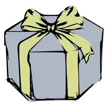 Hexagonal Gray Gift Box with Lime Bow Stock Illustration