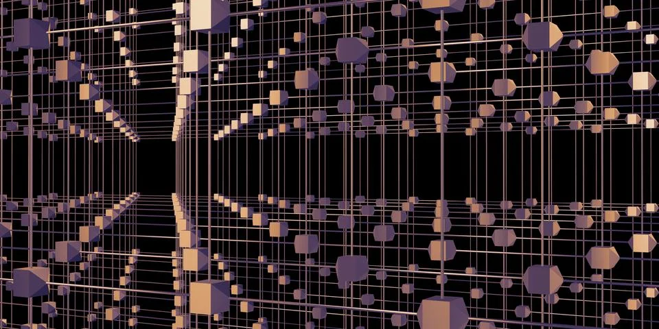 Hexagonal grid atomic structure cyberpunk style neon light 3d illustration Stock Illustration