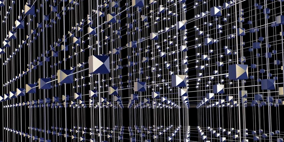 Hexagonal grid atomic structure cyberpunk style neon light 3d illustration Stock Illustration