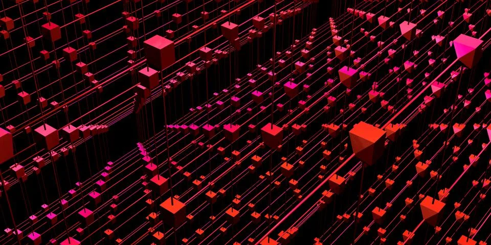 Hexagonal grid atomic structure cyberpunk style neon light 3d illustration Stock Illustration