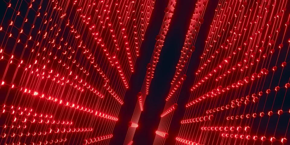 Hexagonal grid atomic structure cyberpunk style neon light 3d illustration Stock Illustration