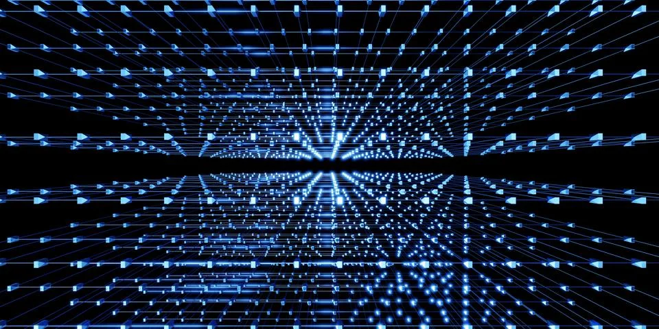 Hexagonal grid atomic structure cyberpunk style neon light 3d illustration Illustrazione stock