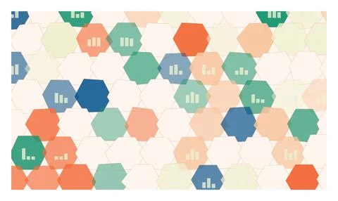 Hexagonal grid background with soft colorful shapes and translucent bar gra.. Stockillustratie