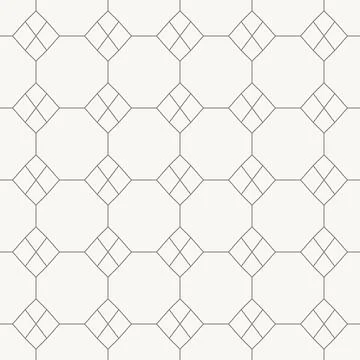Hexagonal grid with diamond intersections seamless pattern in minimal line Stock Illustration