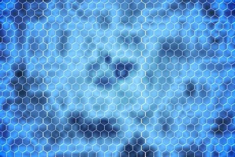 Hexagonal grid pattern floating over glowing blue field, creating seamless Stock Illustration