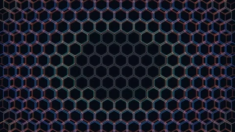 Hexagonal grid pattern with neon light effect, abstract technology background Stock Footage 339961986
