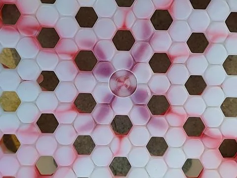 Hexagonal Grid with Red and Purple Swirls Stock Photos