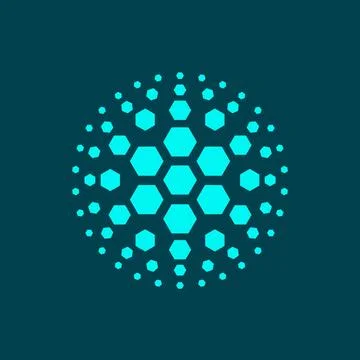 Hexagonal halftone symbol, geometric logo Illustration