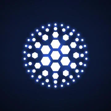 Hexagonal halftone symbol, geometric logo Stock Illustration