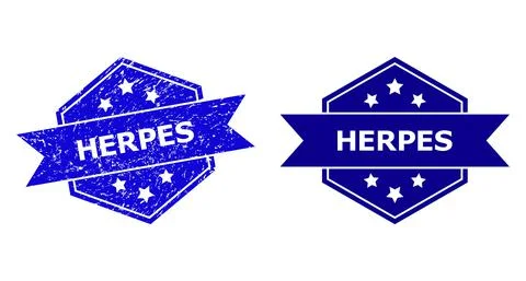 Hexagonal HERPES Stamp with Corroded Texture and Clean Version Stock Illustration