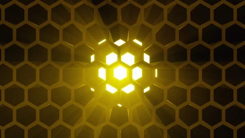 Hexagonal honeycomb with bright volume light. Lateral movement camera. Seamle Video stock 100431750