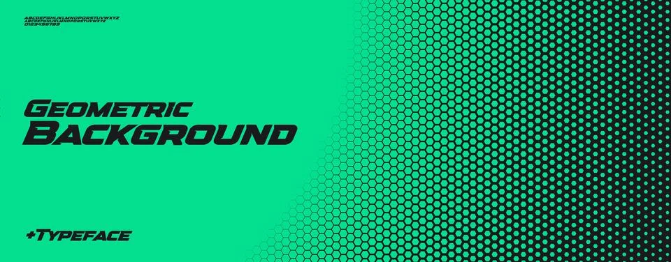 Hexagonal honeycomb green neon gradient, tech halftone background with bold 스톡 일러스트