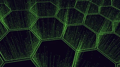 Hexagonal honeycomb pattern digital representation of a connected grid Stock Footage 275580217