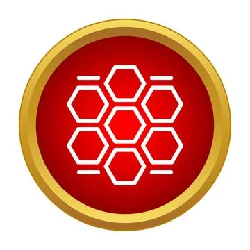 Hexagonal honeycomb structure icon on red gold button Stock Illustration