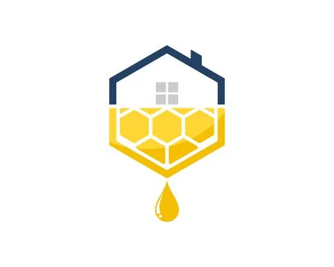 Hexagonal house shape with abstract bee hive above 스톡 일러스트