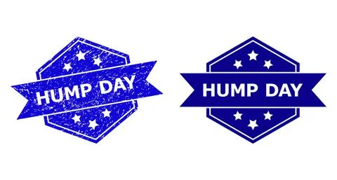 Hexagonal HUMP DAY Stamp Seal with Scratched Texture and Clean Version Stock Illustration