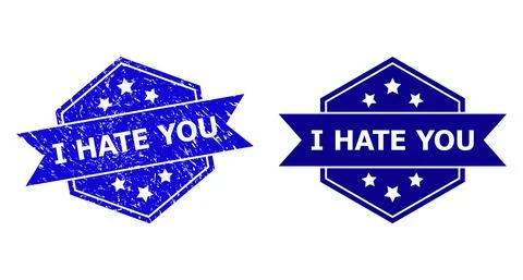 Hexagonal I HATE YOU Watermark with Unclean Surface and Clean Variant Illustrazione stock