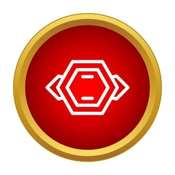 Hexagonal icon in red circle with gold frame Stockillustratie