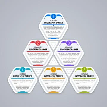 Hexagonal Infographic Banner Template with Six Connected Sections Stock Illustration
