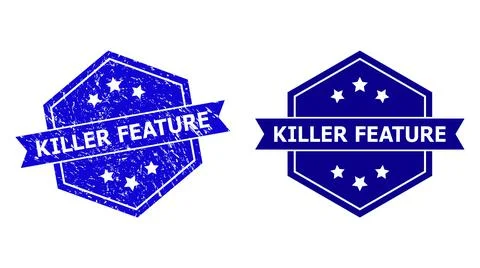 Hexagonal KILLER FEATURE Stamp Seal with Unclean Texture and Clean Version Stock Illustration