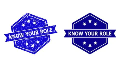 Hexagonal KNOW YOUR ROLE Stamp Seal with Corroded Style and Clean Variant Stock-Illustration