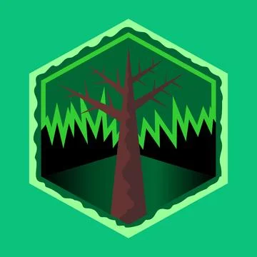 Hexagonal Large Tree Forest Emblem, Vector Nature Icon EPS-JPG Stock Illustration