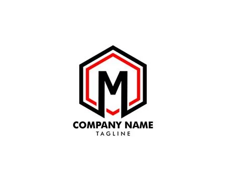 Hexagonal letter M geometric logo design template Stock Illustration