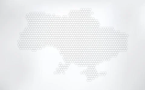 Hexagonal line Ukraine map with Crimea. hexagon geometric ukrainian map. Stock Stock Illustration