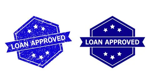 Hexagonal LOAN APPROVED Stamp with Grunge Surface and Clean Version Stock Illustration