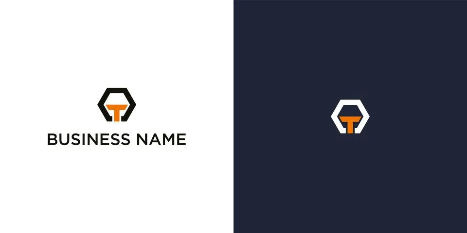 Hexagonal logo with orange and black elements Stock Illustration