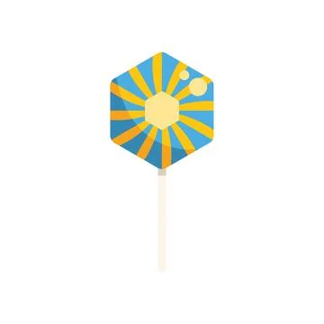 Hexagonal lollipop with blue and yellow stripes on white background Stockillustratie