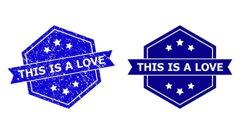 Hexagonal THIS IS A LOVE Stamp with Unclean Style and Clean Version Иллюстрация