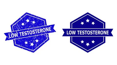 Hexagonal LOW TESTOSTERONE Stamp with Unclean Surface and Clean Variant Stock Illustration