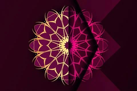 Hexagonal Mandala Design With Pink Purple And Gold Glow Geometric Floral Art Stock Illustration