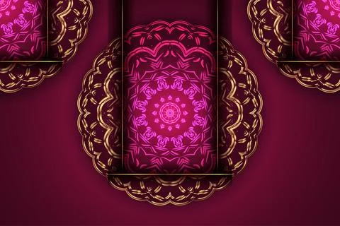 Hexagonal Mandala Design With Pink Purple And Gold Glow Geometric Floral Art 스톡 일러스트