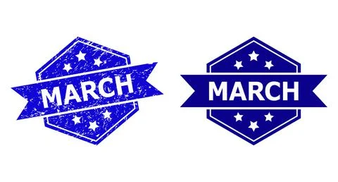 Hexagonal MARCH Stamp with Unclean Style and Clean Variant Illustrazione stock
