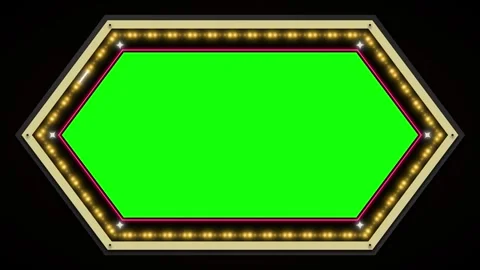 Hexagonal marquee sign with green screen center and flashing led lights for.. Stock Footage 337564787