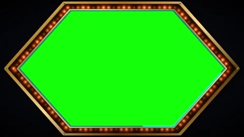 Hexagonal marquee sign with green screen center and glowing lights for cust.. Stock Footage 337564793