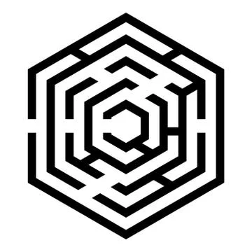 Hexagonal Maze Hexagon maze Labyrinth with six corner icon black color vector Illustrazione stock