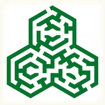 Hexagonal maze icon in flat and geometric style. Stock Illustration