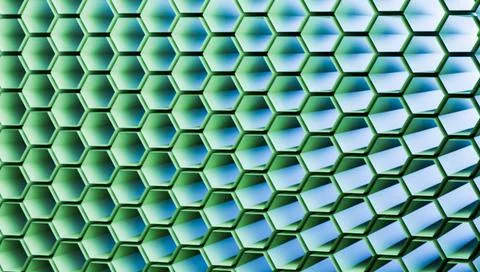 Hexagonal mesh pattern with a turquoise and blue gradient background. boer... Stock Photos