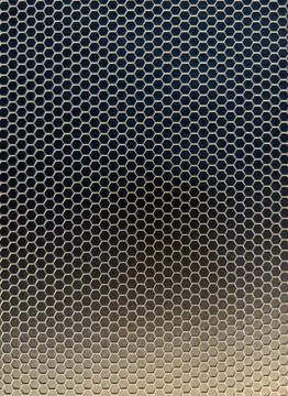 Hexagonal metal mesh pattern with dark gradient background Stock Photos