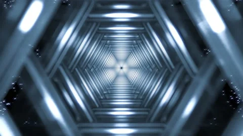 Hexagonal metallic tunnel on cosmic background. Stock Footage 153621748