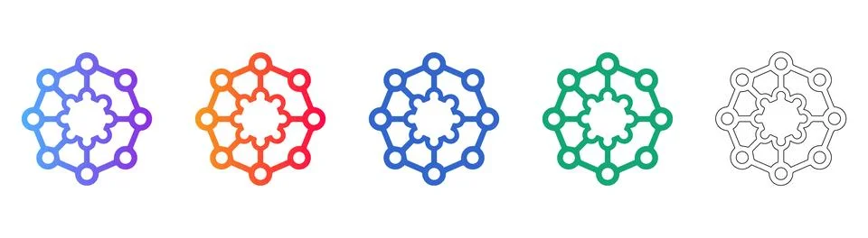 Hexagonal Molecular Cluster Icon Set with Gradient and Line Art Stock-Illustration