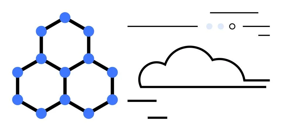 Hexagonal Molecular Structure with Cloud Symbol and Minimalist Design Element Stock Illustration