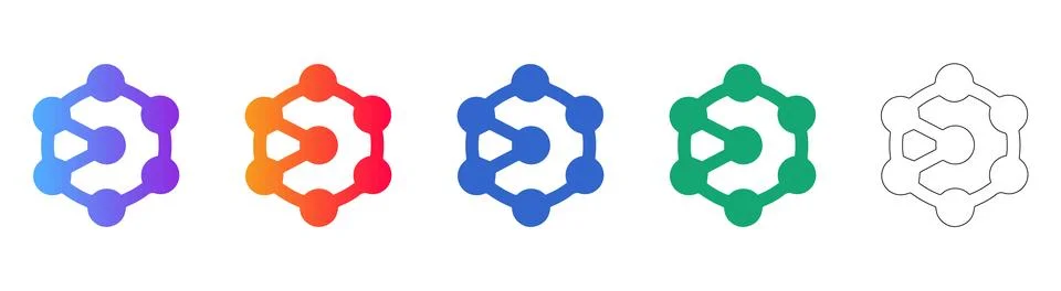 Hexagonal Molecular Structure Icon Set Illustrazione stock